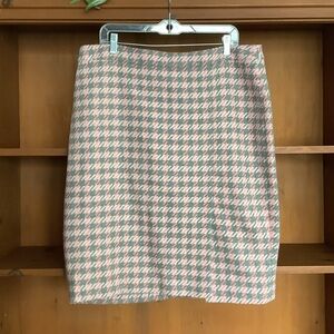 Talbots Wool Blend Pink Grey Houndstooth Pencil Skirt Size 16 | Preppy Timeless